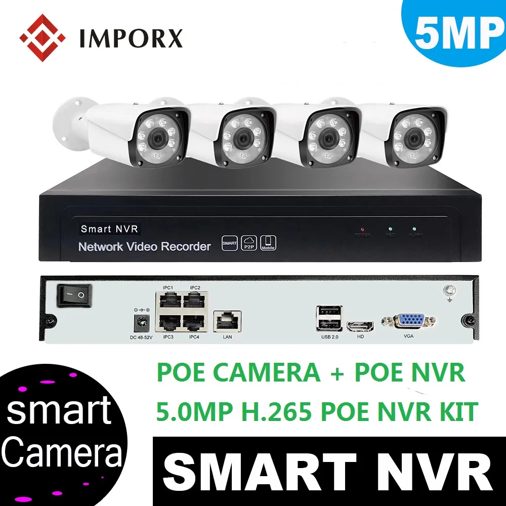 

IMPORX 4CH HD 5.0MP 1944P POE CCTV Camera System NVR Kit H.265 Outdoor Waterproof Home POE IP Camera P2P Video Surveillance Sets