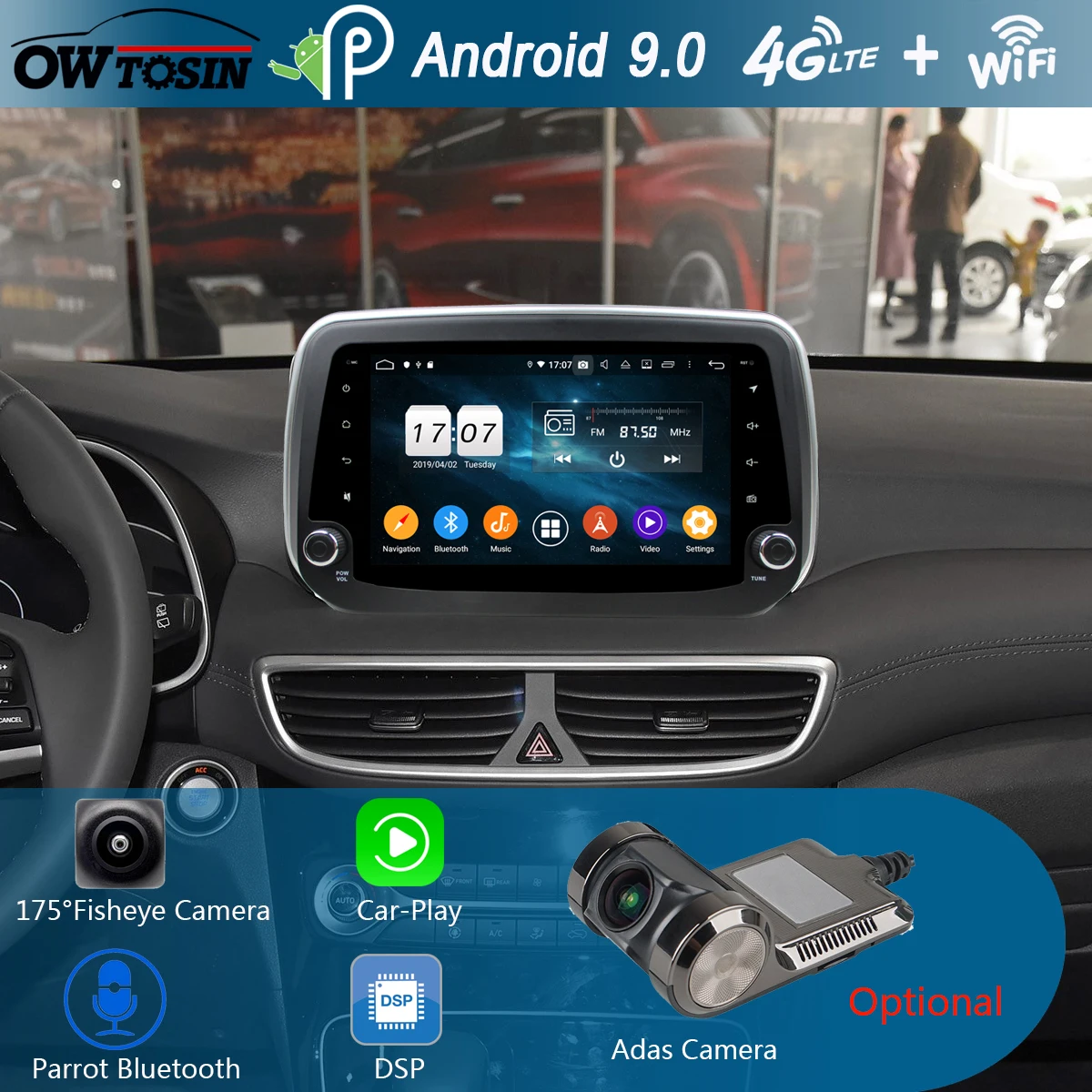 

9" IPS 8 Core 4GB+64GB Android 9.0 Car Multimedia For Hyundai Tucson IX35 2018 2019 Radio GPS Navigation DSP CarPlay Parrot BT