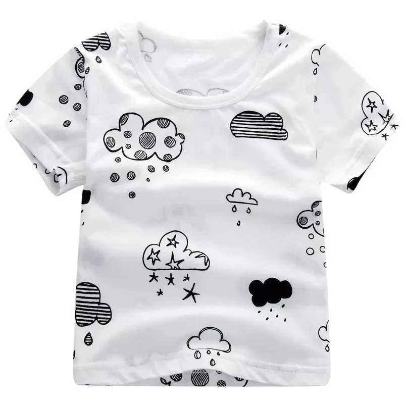 White clouds Футболка с короткими рукавами для мальчиков коллекция года, новая летняя детская От 1 до 9 лет для малышей детская хлопковая рубашка футболки с короткими рукавами - Цвет: White clouds