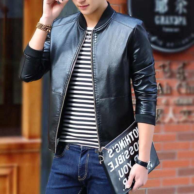 2018 New Fanshion Mens High Quality Leather Jacket Motorcycle Vintage ...