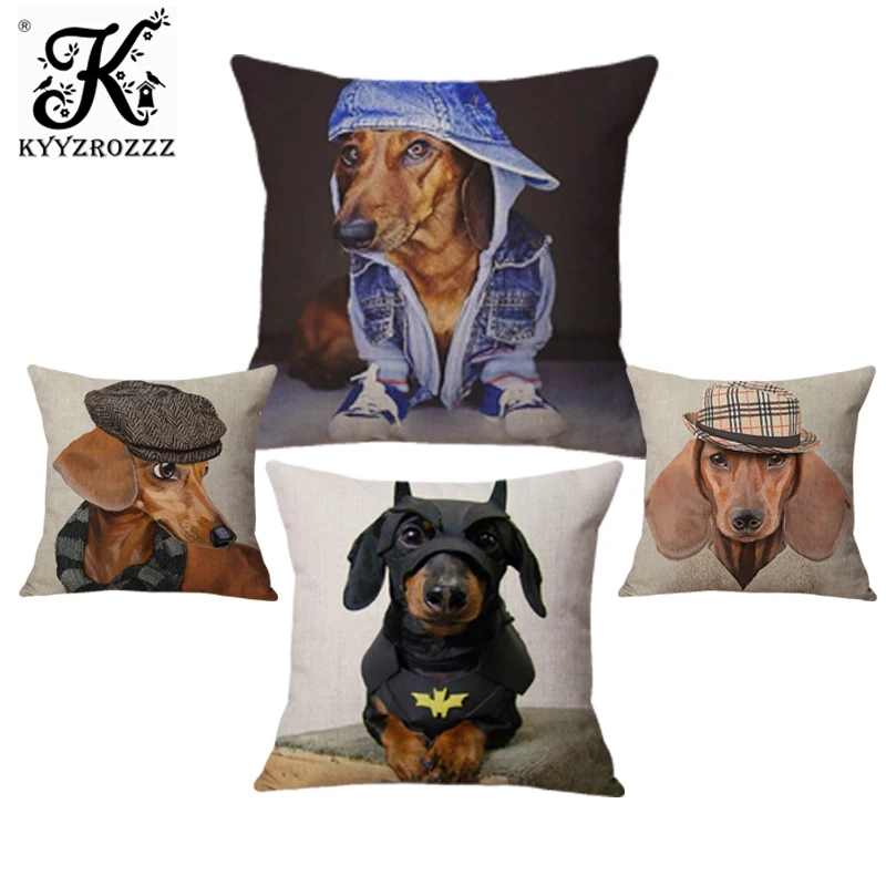 Best 2018 Fashion Dog Model in Hat Jeans Batman Costume Decorative Pillow Case Cotton Linen Lovely Dachshund Doxie Sofa Cushion Cover