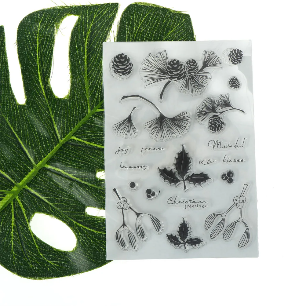 us 1 14 29 off 1 pc christmas pine leaves scrapbooking album card decor diy clear stamp transparent photo album xmas festival decor new in stamps photo album leaves