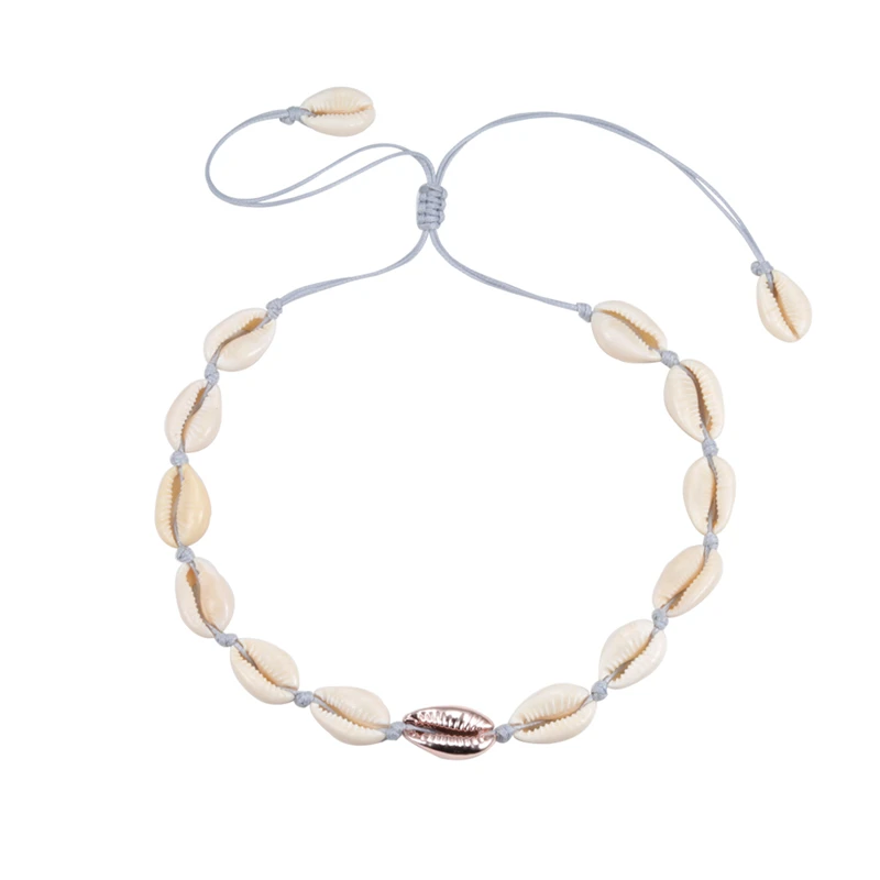 Rose Gold Gray shshd Новинка Мода Богемия Ожерелье раковины женская летняя пляжная ракушка-чокер черно-белая веревка цепочка для ошейника натуральный кулон в виде раковины ювелирные изделия Подарок для девочек цепочка мужская чокер - Окраска металла: Rose Gold Gray