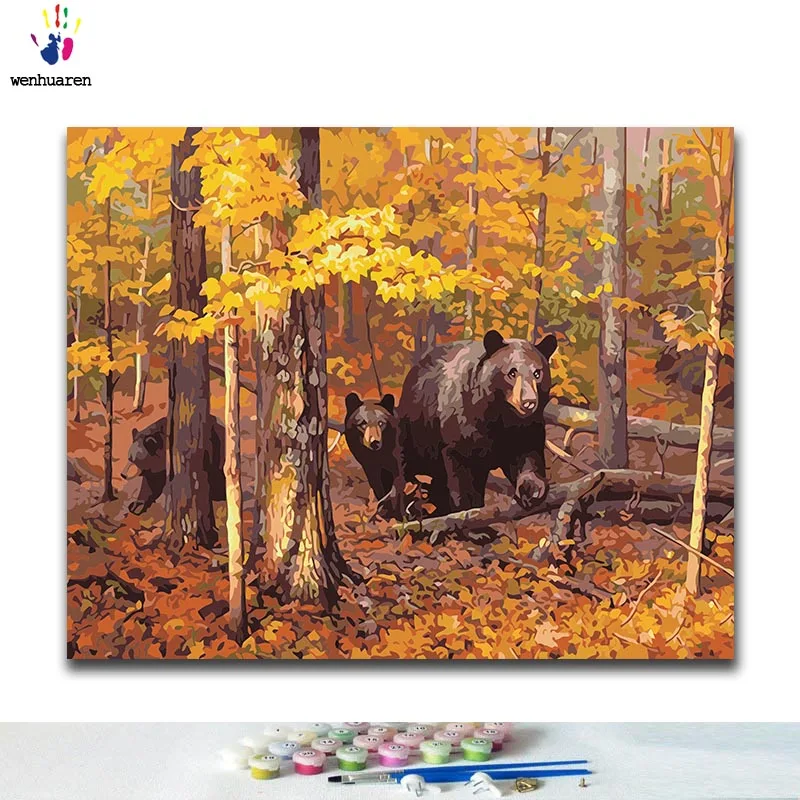 

DIY Coloring paint by numbers Bear in the forest paintings by numbers with kits 40x50 framed