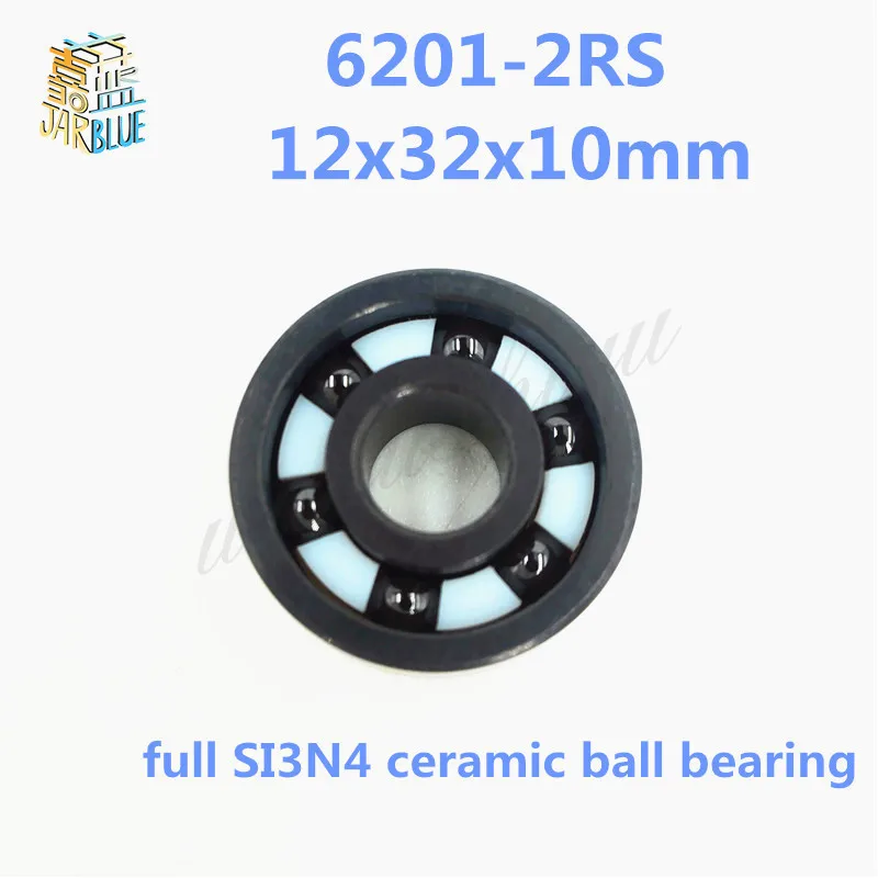 Free shipping 6201-2RS full SI3N4 ceramic deep groove ball bearing 12x32x10mm 6201 2RS P5 ABEC5 5pcs 6201 2rs 6201rs 6201rs 6201 rs deep groove ball bearings 12 x 32 x 10mm free shipping high quality