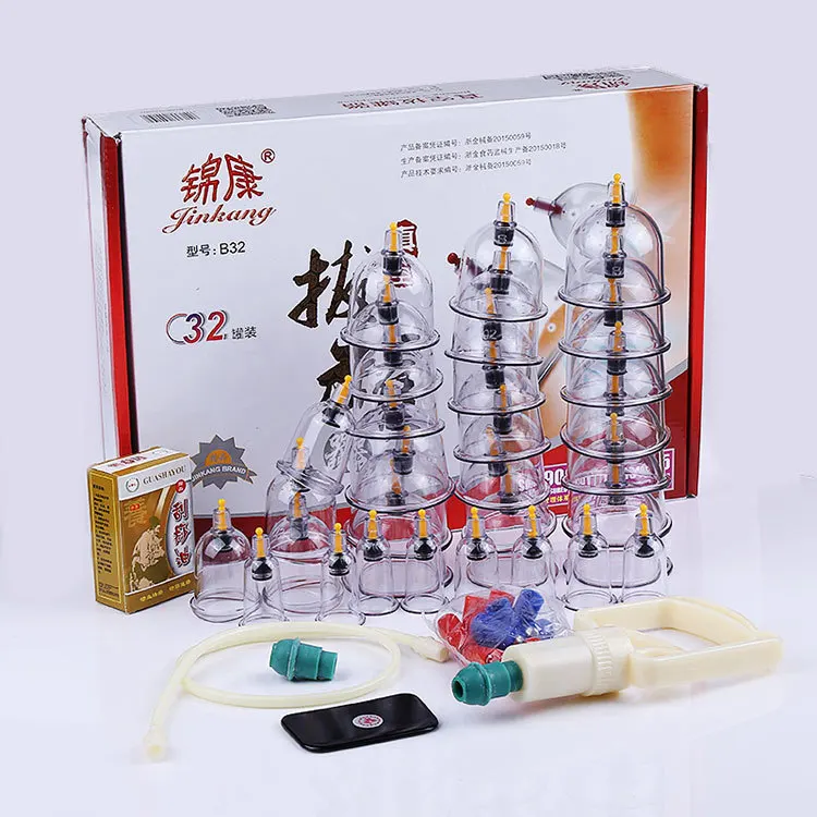 Traditional Chinese Hijima Cupping therapy Vacuum Cupping Set 32 Cups with Guasha Cupping set