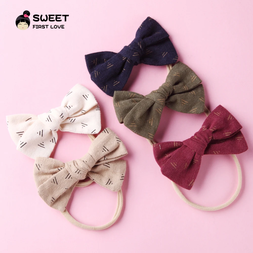 

5pcs/lot Children Fabric bow headbands Headwear Print Elastic Nylon Hair Band Soft Cue Princess Bow Hair Accessories