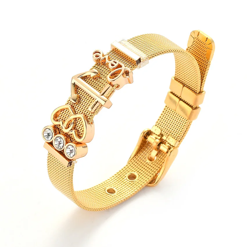 

Fashion Stainless Steel Couple Bracelet Mesh Bracelet Double Hollow Love Anchor Charm Brand Bracelet for Woman Woman Jewelry
