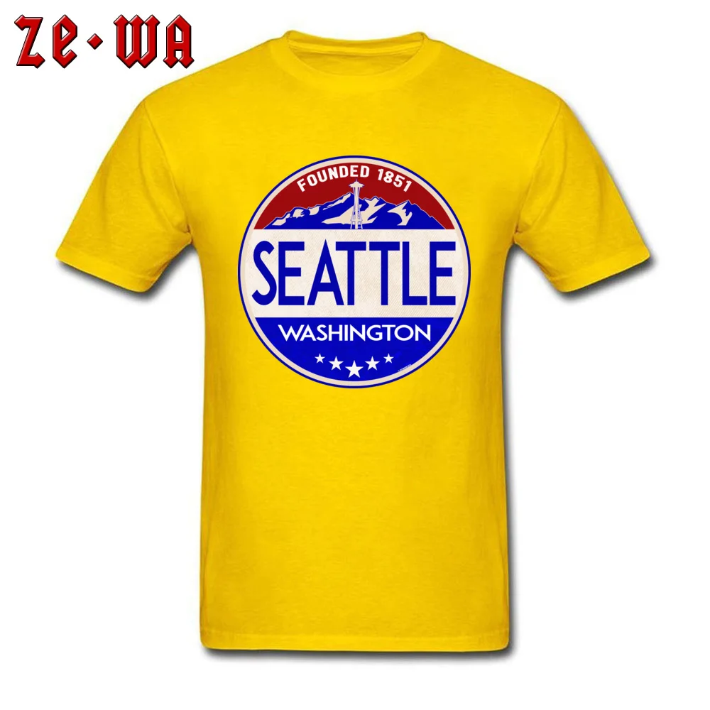 Custom Short Sleeve Tops T Shirt Thanksgiving Day Crewneck 100% Cotton Male T-shirts Funny Custom Tee Shirt Cute SEATTLE WASHINGTON MOUNT RAINIER NATIONAL PARK yellow