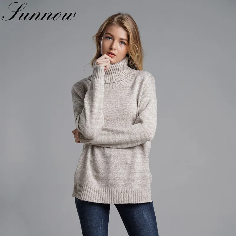 

SUNNOW Autumn Winter Women Sweater Office Lady Pullover Loose Tops Female Turtleneck High Quality Knitted Fashion Jumper