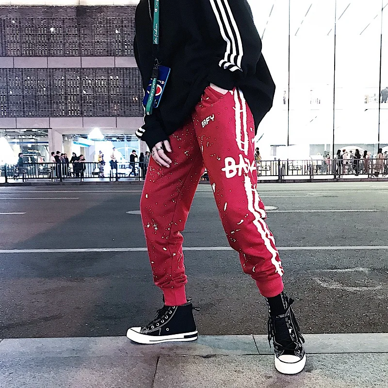 

New 2019 Men's Fashion Autumn Summer Cotton Clown Pants Hip Hop Elastic Waist red Pants