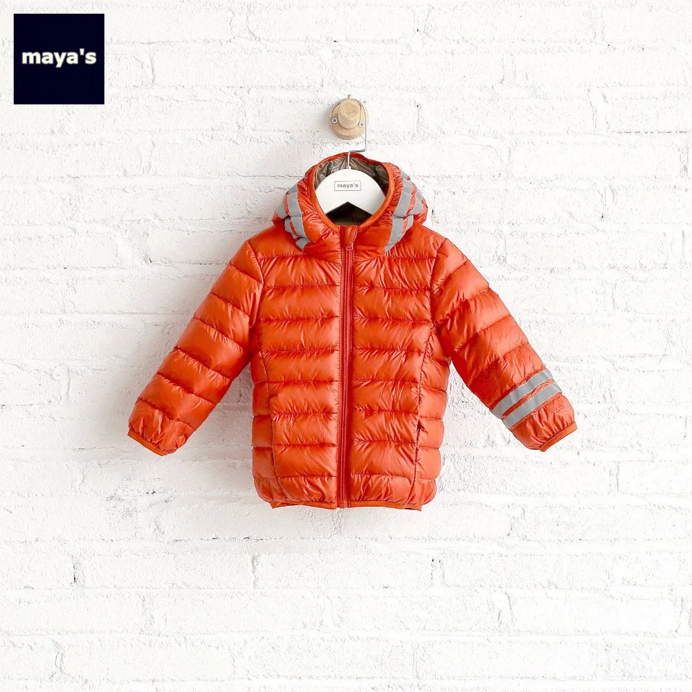 

Mayas Kids Color Blocking Striped Down Jacket Children New Orange Winter Jacket 90% Duck Down Basic Outerwear Toddler Coat 75151