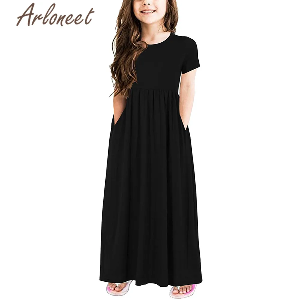 

ARLONEET Clothes Children girl long dress Solid casual dress cotton beach Summer 2019 kids party princess girls Tulle dresses