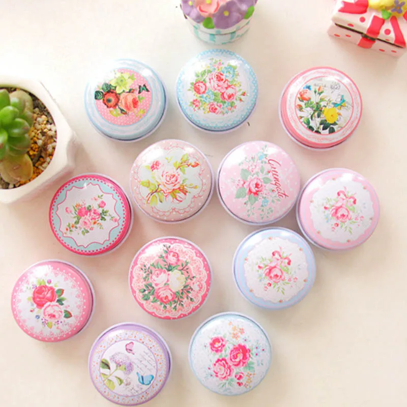 

Tinplate Ointment Box Lipstick Case Pill Boxes Storage Small Handmade Series Flower Pattern Multi Styles Portable