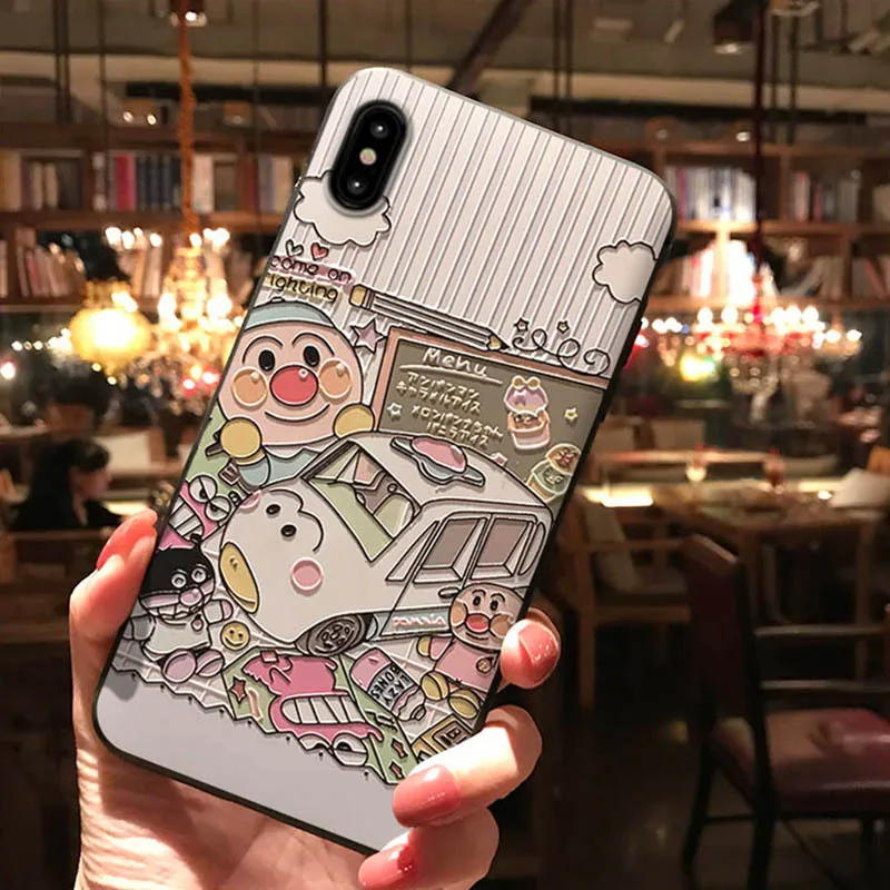 С рисунком из мультфильма «ампамман рельефный чехол для телефона для iPhone XS MAX XR Капа Симпатичные, из мягкого ТПУ для задней крышки для iPhone X, 8, 7, 6 S, 6 Plus, чехол