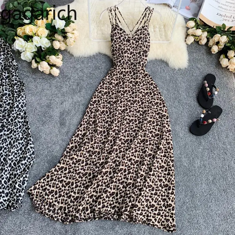 

Gagarich Sexy Style Women Dress Holiday V-neck Cross Sling Bohemian Leopard Print Elegant Dresses Vestidos 2019