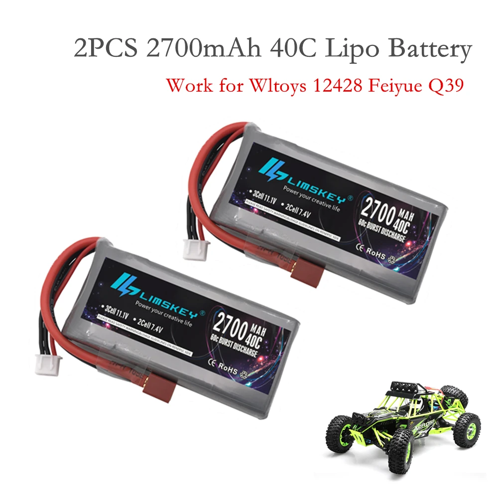 Limskey RC Lipo Battery 2 шт. 2s 7 4 В 2700 мАч 40C Max 60C для Wltoys 12428 12423 Car feiyue 03 Q39 обновленные детали