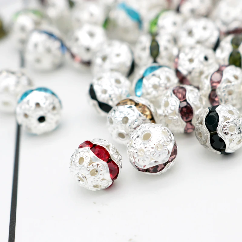 Free Shipping Wholesale 100pcs Metal Beads 8mm New Design Beads Crystal White Ab Rhinestone