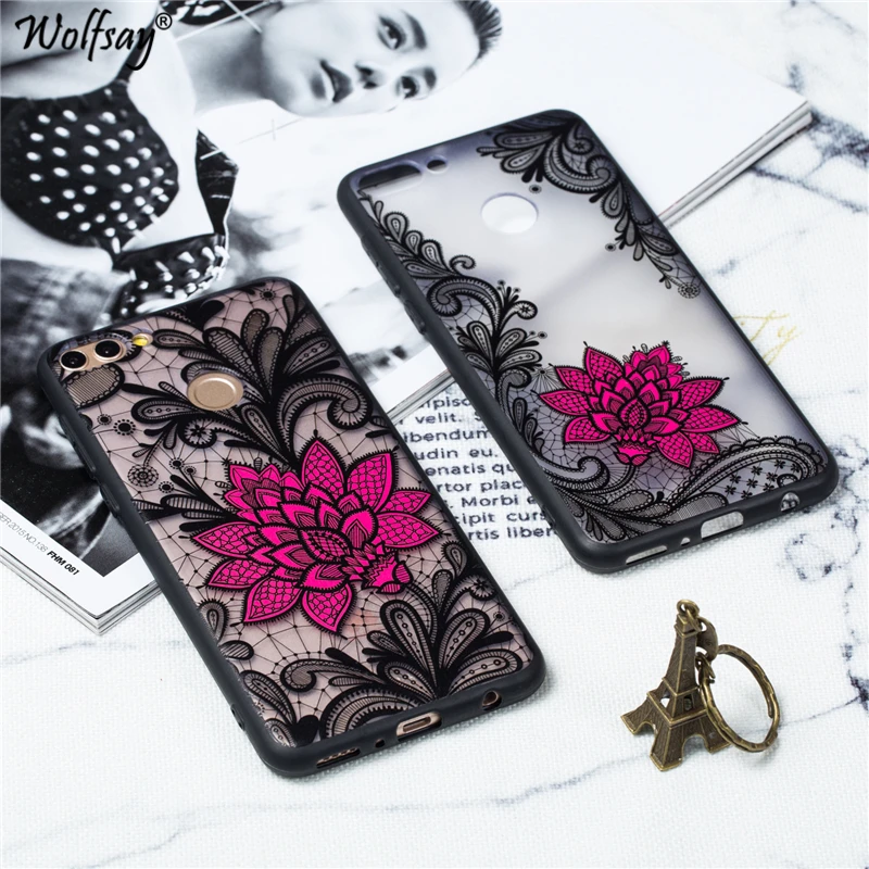 

Sexy Flower Case Huawei Y9 2018 Case Retro Lace Pattern Phone Case Huawei Y9 2018 Plastic Shell Huawei Y9 2018 Fundas FLA-AL00