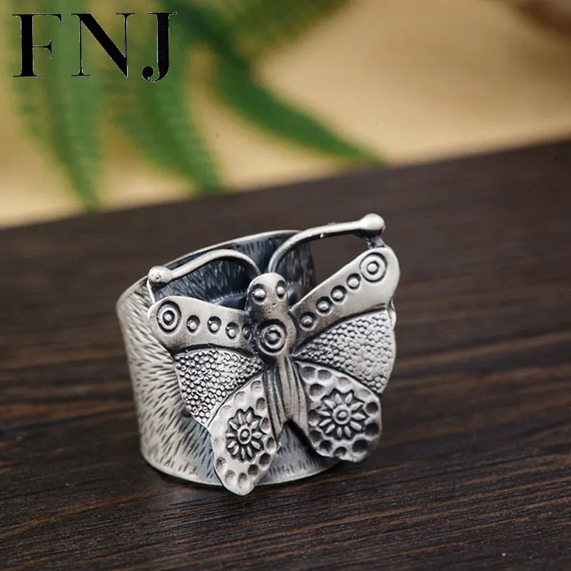 

FNJ 925 Silver Butterfly Ring Original Pure S990 Sterling Thai Silver Rings for Women Jewelry Adjustable Size