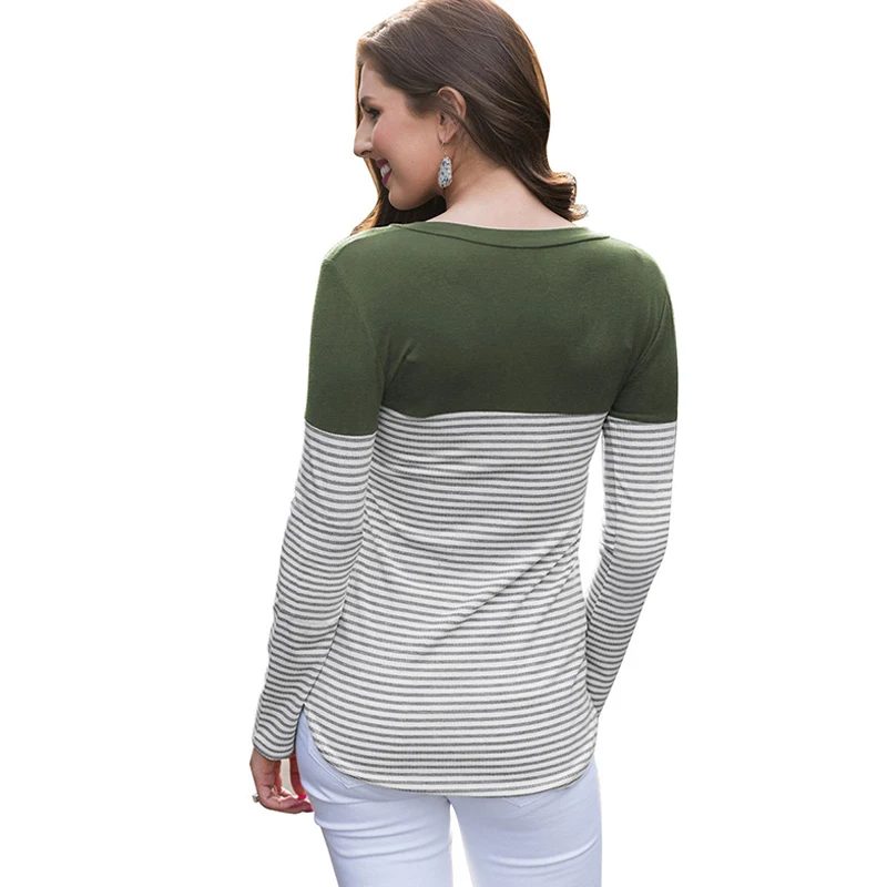 QLuoYi Women 2018 AutumnLong Sleeve Tshirt Leisure Fashion Slim Fit Stripe V-neck Tops Tees Autumn Shirt for Women Clothes 8.10 Tops