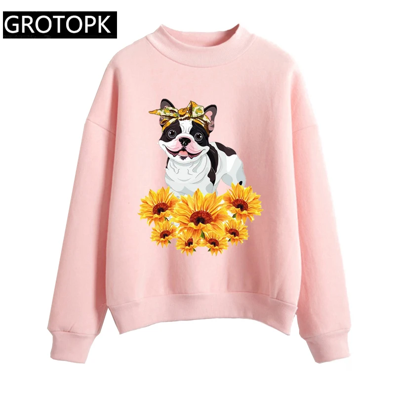 

2019 Hoodie Harajuku Sunflower Bulldog Cute Hoody Women Gothic Ulzzang Tumblr Fashion Casual Long Sleeve Hoodies and Sweatshirts