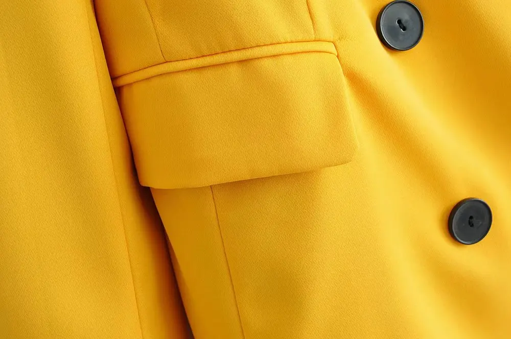 Женский модный однотонный желтый блейзер с длинным рукавом, двойная верхняя одежда, офисный женский пиджак с карманами, топы CT196