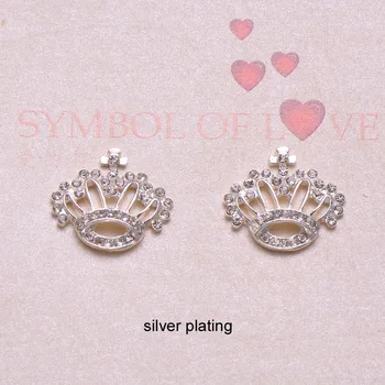 

(J0817) 24mmx21mm rhinestone button,crystal button,silver or light gold plating,flat back ,crown shape,100pcs/lot
