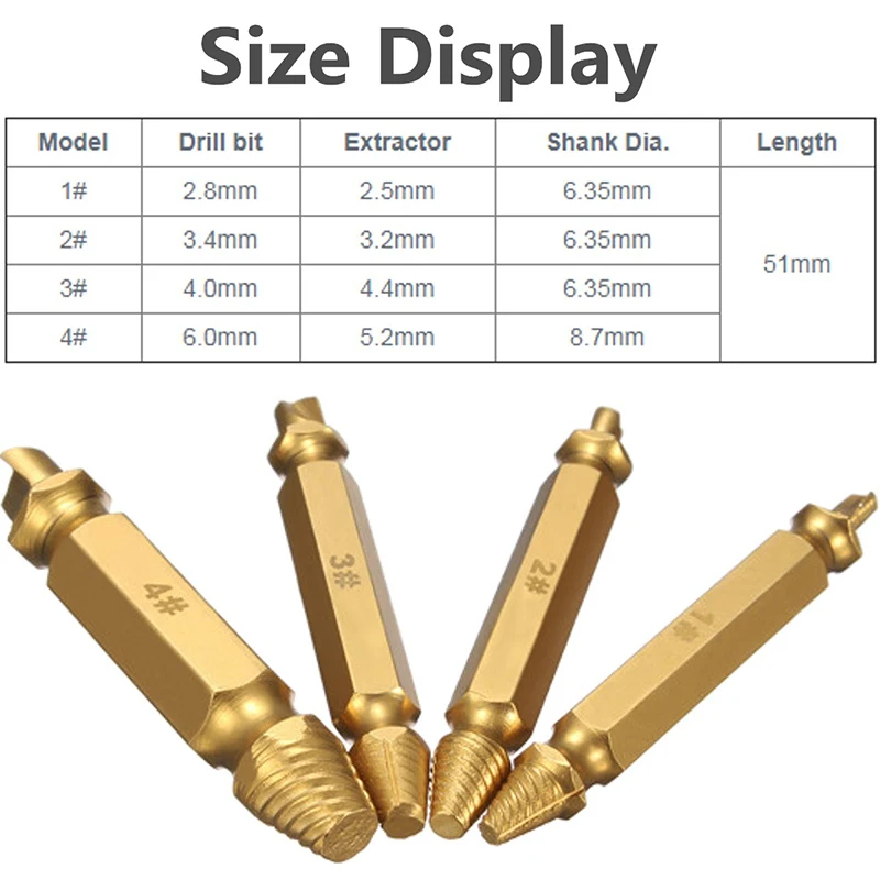 4 шт. Прочный Золотой поврежденный Винт экстрактор сверла руководство набор сломанной скорости легко из Болтовая шпилька в полоску инструмент для удаления винтов