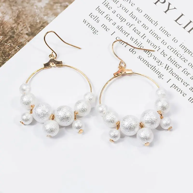 

Hyperbole Irregular Size Baroque Simulated Pearls Earrings For Women Gold Loop Dangle Earrings Ladies Wedding Accessories