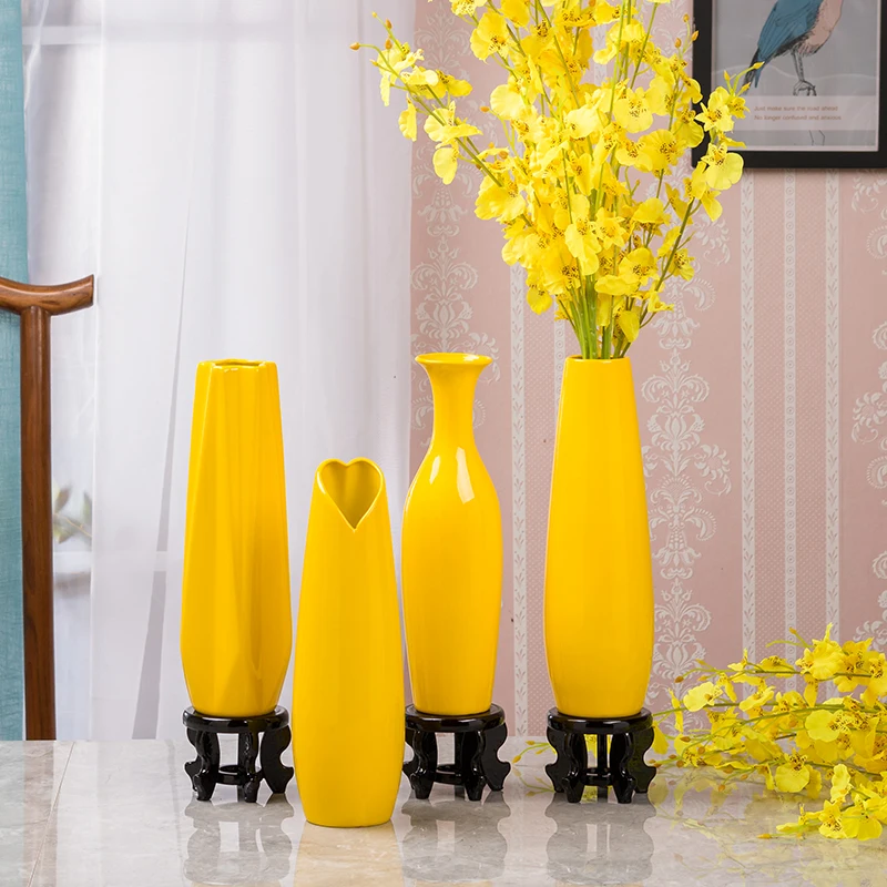 

Creative Solid Yellow Big Table Ceramic Vases Artificial Flowers Holder for Household Decoration Xuanguan Crafts Wedding Gifts