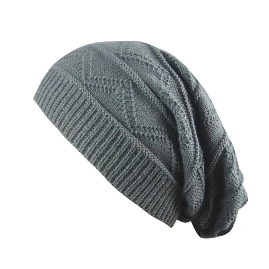Зимние осенние мужские женские вязаная мешковатая Шапка-бини оверсайз зимняя шапка шикарная шапка вязанная из шерсти - Цвет: Dark Gray