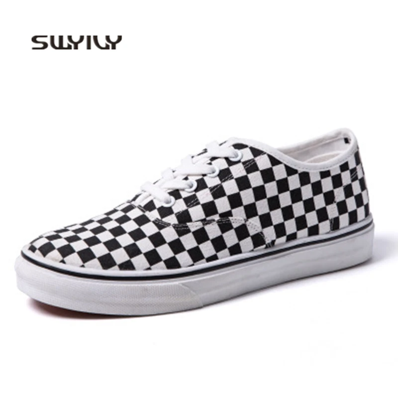 SWYIVY Men Sneakers Canvas Lattice Lace-up Skateboarding Shoes For Men 2018 Autumn Light Weight Males Classics Tenis Skate Shoe