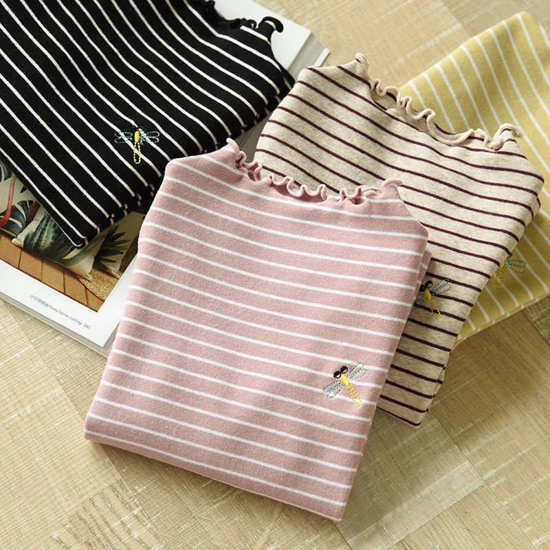 Хлопковая детская одежда в полоску детская футболка Повседневная Блузка для девочек топы, осенняя водолазка, футболка с длинными рукавами для маленьких девочек