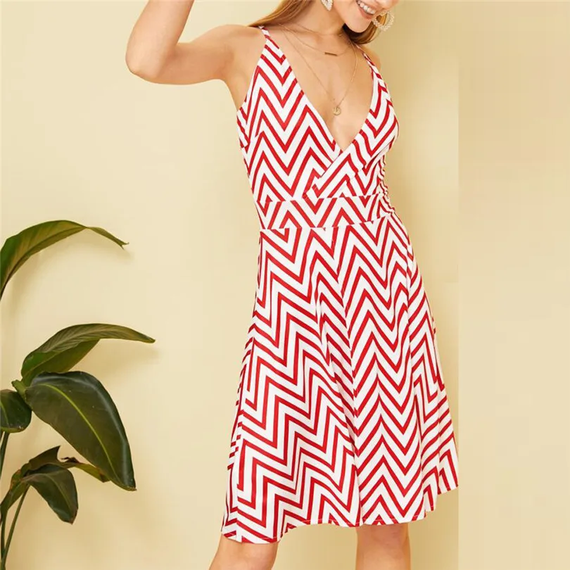 Fashion New Women Summer Casual Daily Lady Elegant Dress Striped Sleeveless Casual Cocktail Party Dress #4A17   (4)