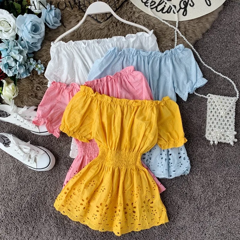 

OCEANLOVE Off Shoulder Top Hollow Out Solid Short Women Blouses Casual Short Blusas Summer Slash Neck 2019 Slim Shirt 12426