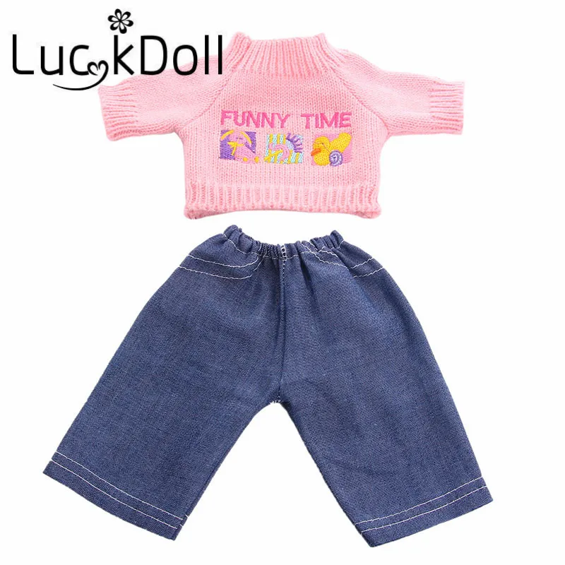 

New arrival pink sweater with denim trousers for 18-inch American doll, best gift for children