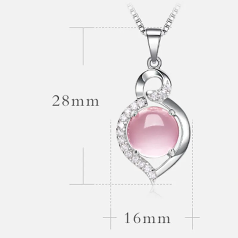 

925 Women silver necklace silver jewelry chain accessories pink crystal pendant birthday gift