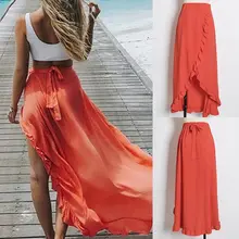 Для женщин Нерегулярные шифон Повседневное Твердые свободные длинные макси юбки дамы летние Высокая Талия пляжные Повседневное Сарафан юбка