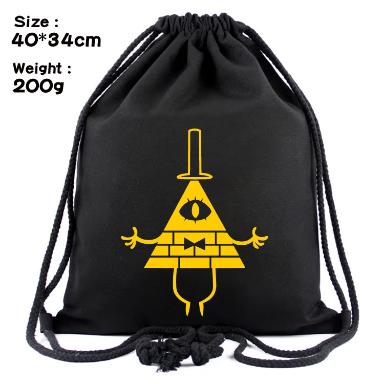 

Weird town Gravity Falls, canvas contracted students draw string beam pocket backpack bag