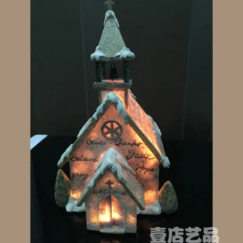 

Retro Winter Chapel With Light Ornament Christmas Religion Table Decoration