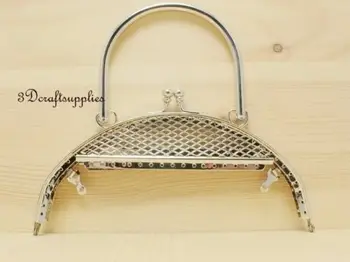 

metal frame sewing bag purse frame clasp 6 1/4 inch silver D49