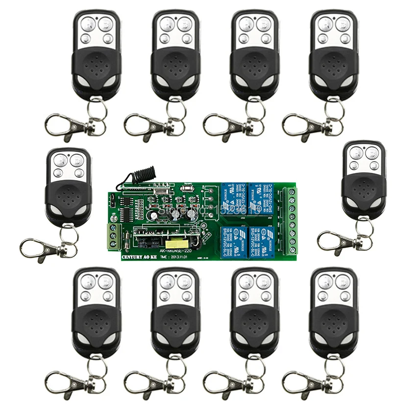 

85v~250V 110V 220V 240V 4CH RF Wireless Remote Control Relay Switch Security System Garage Doors 1 x Receiver & 10x Transmitter