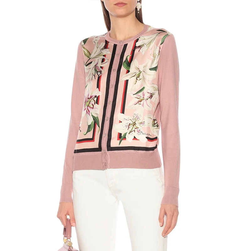 

2019 autumn new long seeve lily printed cardigan 190718LU02