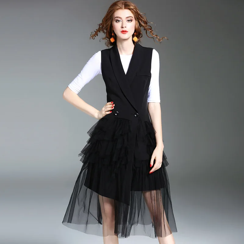 Gilet Sans Manches En Chiffon Pour Femme - Coupe Irrégulière Mi-longue - Grande Taille - Noir