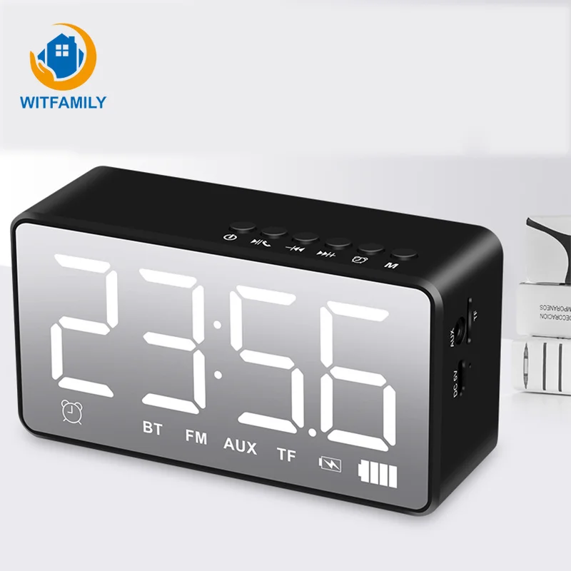 

LED Bluetooth Wireless double alarm table clock light dark adjustment FM radio alarm clock of Snooze Function office home Decora
