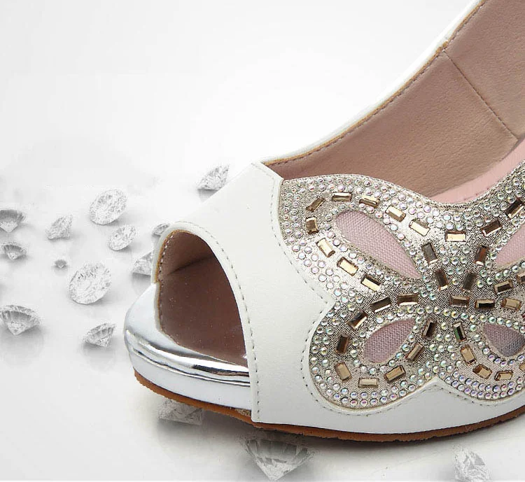 Босоножки на высоком каблуке с открытым носком; обувь на платформе; белая свадебная обувь; босоножки для невесты на платформе; стразы на каблуке; Chaussure Femme Talon