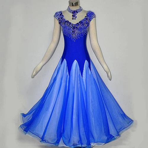 Синие платья для конкурса бальных танцев, бальных вальсов, платья с бахромой, современные танцевальные костюмы, бальное платье, фокстрот - Цвет: blue