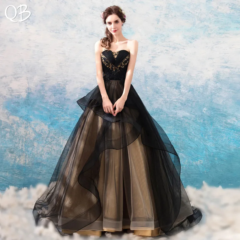 

Black Ball Gown Sweetheart Fluffy Tulle Lace Vintage Evening Dresses 2019 New Fashion Bride Party Prom Dress XH165