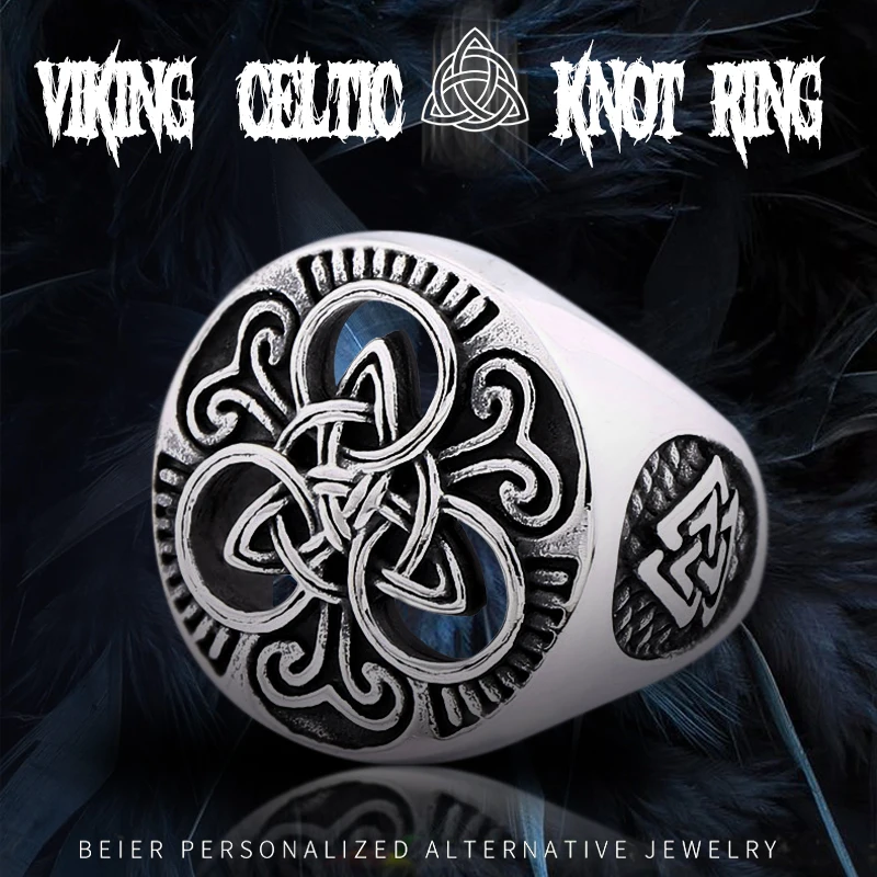 

Beier 316L Stainless Steel Fashion Style nose viking scandinavian Valknut Ring for men jewelry Odin Amulet Vintage LR663
